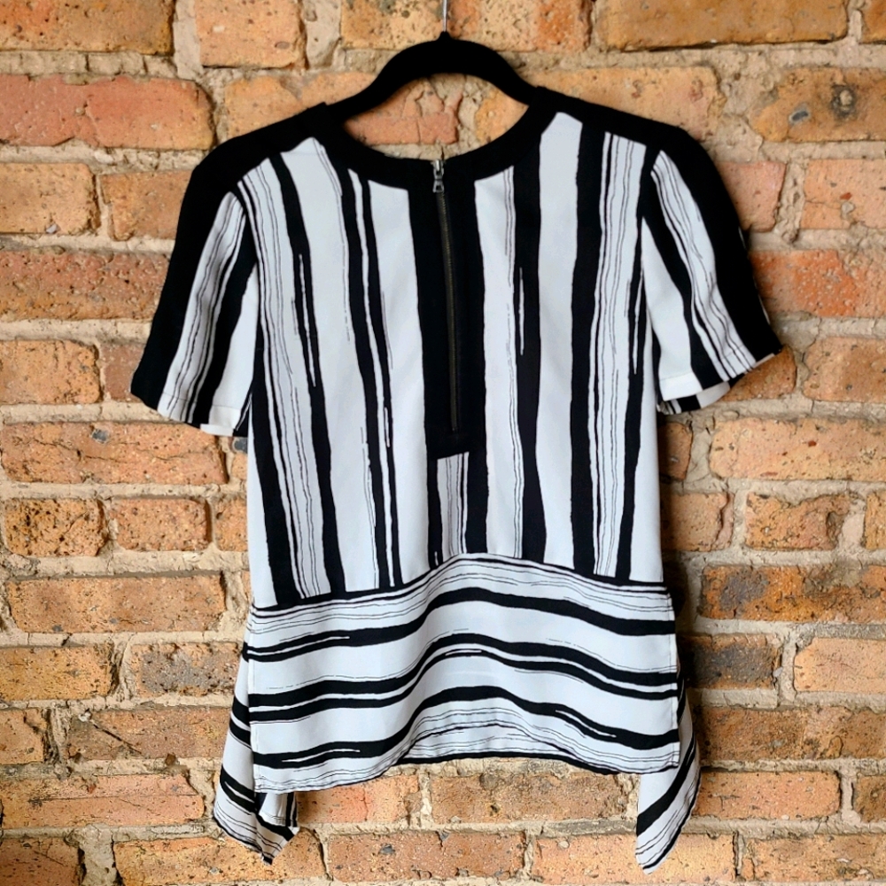 BCBG Black & White Zip Neck T-shirt